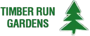 Green text reads TIMBER RUN GARDENS beside a simple green silhouette of an evergreen tree, all on a white background.